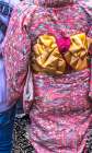 Colorful Japanese kimono gold obi, Kiyomizu Buddhist Temple, Kyoto, Japan. Art Print